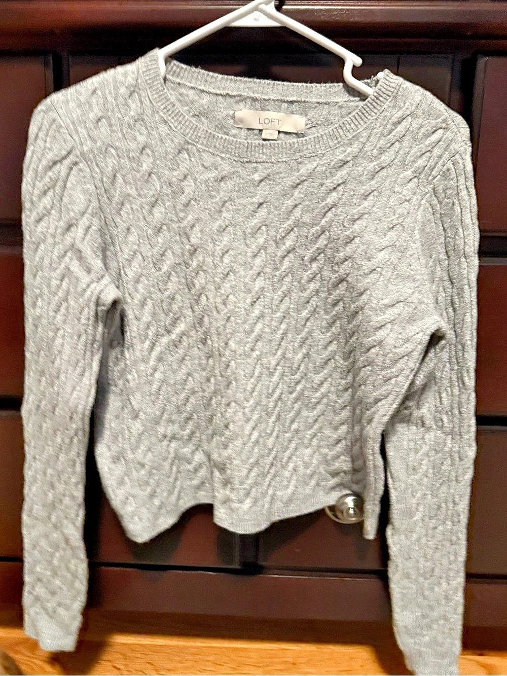 LOFT Gray Cable Knit Sweater Like New